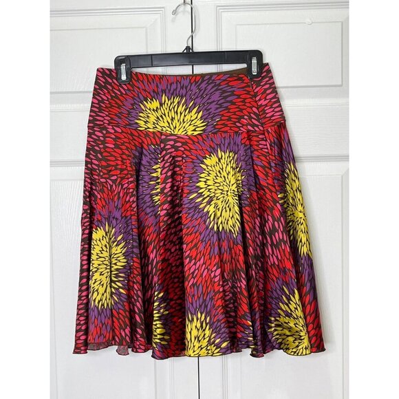 Trina Turk Abstract Floral Red Patterned Silk Blend Midi‎ Twirl Circle Skirt 6 - Picture 3 of 9